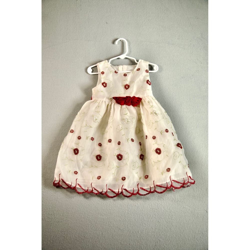 Katie M. Dress Girls 4T Cream Red Floral Embroidered Rosette Sash KMT171 Holiday